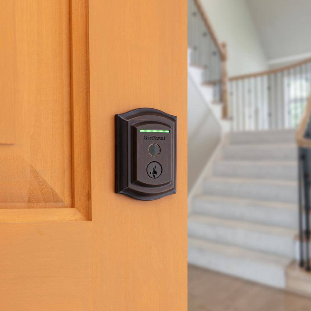 Kwikset Halo Touch Venetian Bronze Traditional Fingerprint WiFi Electronic Smart Lock Deadbolt Featuring SmartKey Security 959TRL11PFPRTWI