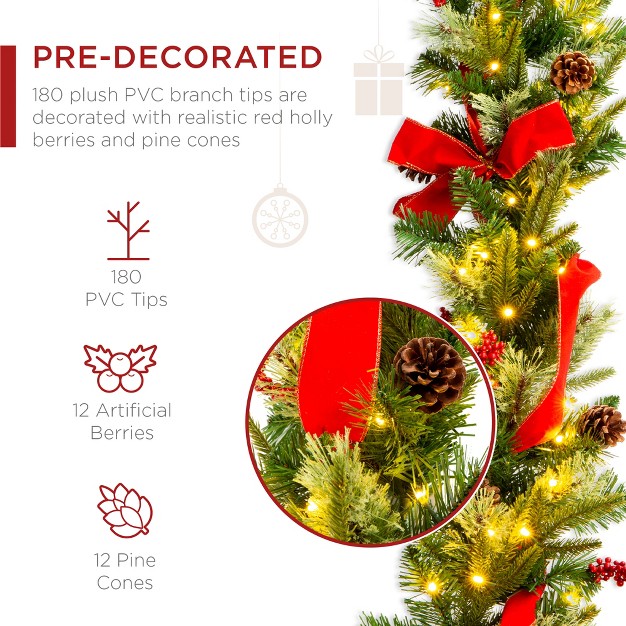 Best Choice Products 9ft Pre lit Christmas Garland Battery Powered Decoration W 100 Lights 180 Tips Pine Cones