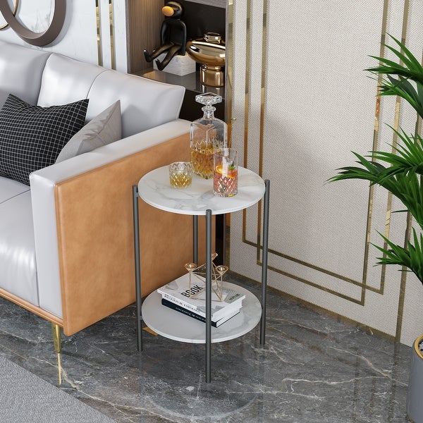 2 Shelves Sintered Stone Round Side Table Sofa End Table