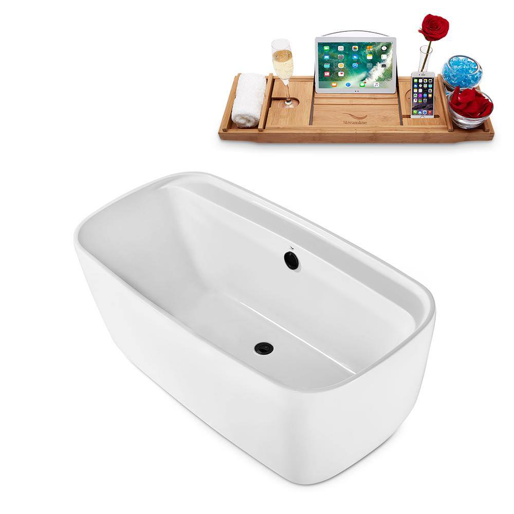 Streamline 59 in. Acrylic Flatbottom Non-Whirlpool Bathtub in Glossy White with Matte Black Drain and Overflow Cover N2060BL