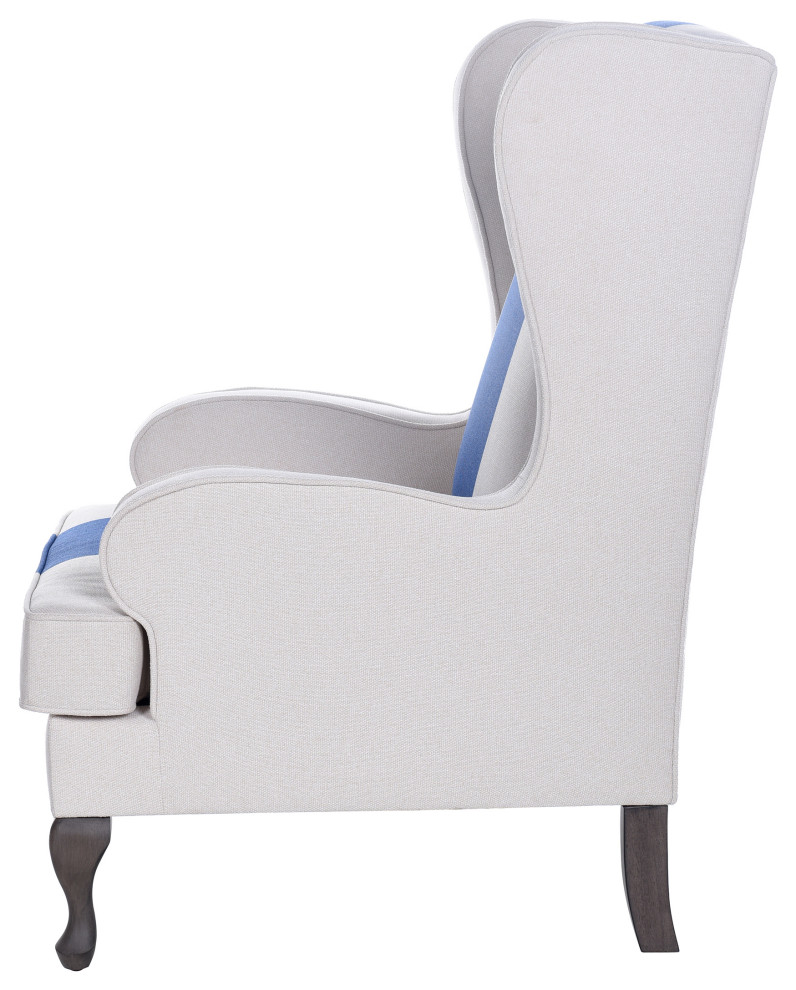 Dann Foley Accent Chair White and Blue Upholstery Espresso Brown Finish   Traditional   Armchairs And Accent Chairs   by StyleCraft  Houzz