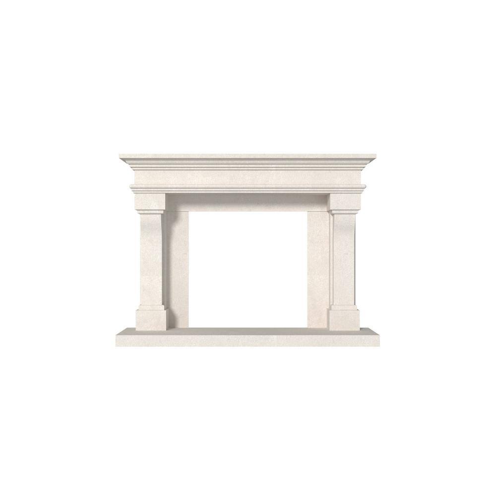 Dynasty Fireplaces Dynasty Lyon 66 in. x 53-18 in. Natural White Limestone Mantel in Honed Finishing LYON66WLH