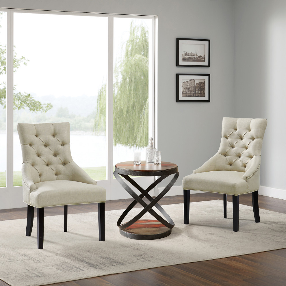 Haeys Tufted Upholstered Dining Chairs  Cream  Set of 2   Transitional   Dining Chairs   by Bolton Furniture  Inc.  Houzz