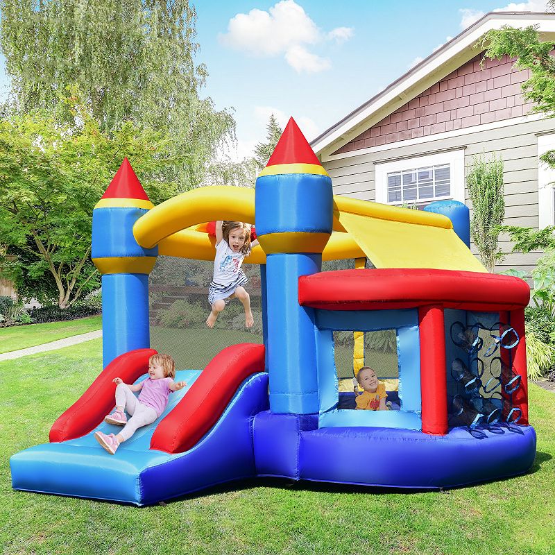 Castle Slide Inflatable Bounce House with Ball Pit and Basketball Hoop