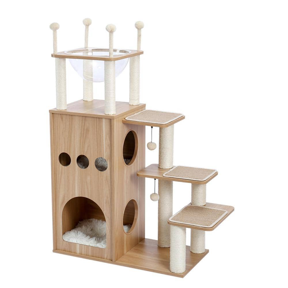 Foobrues 51.20 in. H Pet Cat Scratching Posts and Trees MDF Cat Tower with Fully Sisal Covering Scratching Posts in Beige LNN-P23168182