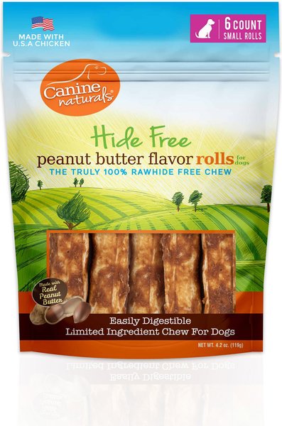 Canine Naturals Hide Free Peanut Butter Flavor Roll Dog Chew Treat， Small