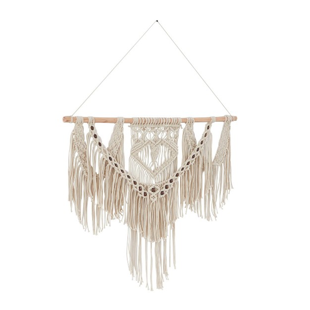 Cotton Macrame Intricately Handmade Weaved Wall Decor With Beaded Fringe Tassels Olivia amp May