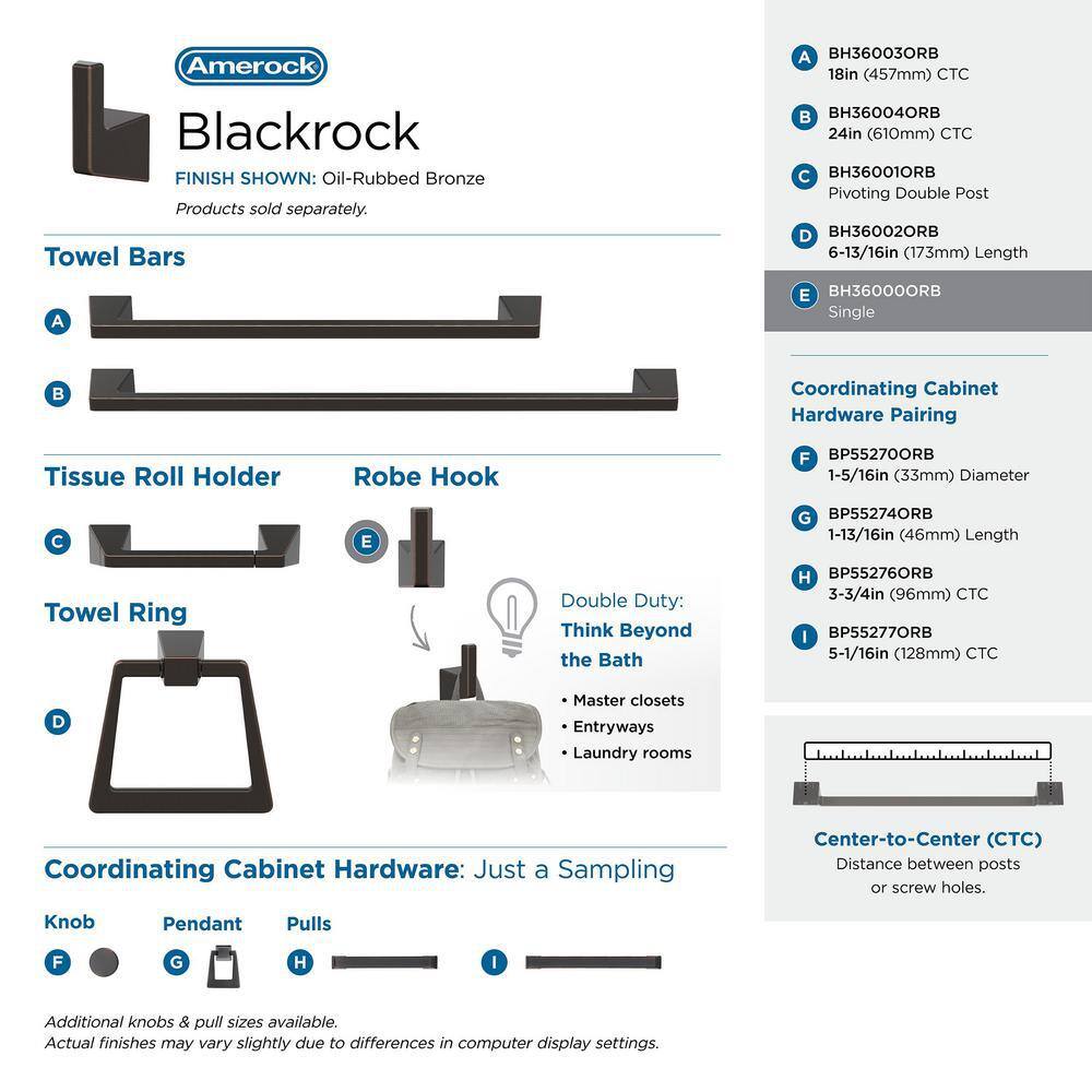 Amerock Blackrock Single Robe Hook in Oil Rubbed Bronze BH36000ORB