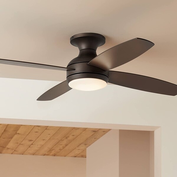 Elite Modern Industrial Hugger Low Profile Indoor Ceiling Fan with LED Light Dimmable Remote Control White Matte Opal Glass Shopping - The Best Deals on Ceiling Fans | 41540803