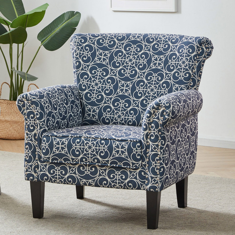 Arm Fabric Upholstered Chair Nailhead Trim Accent Chair   Contemporary   Armchairs And Accent Chairs   by OneBigOutlet  Houzz