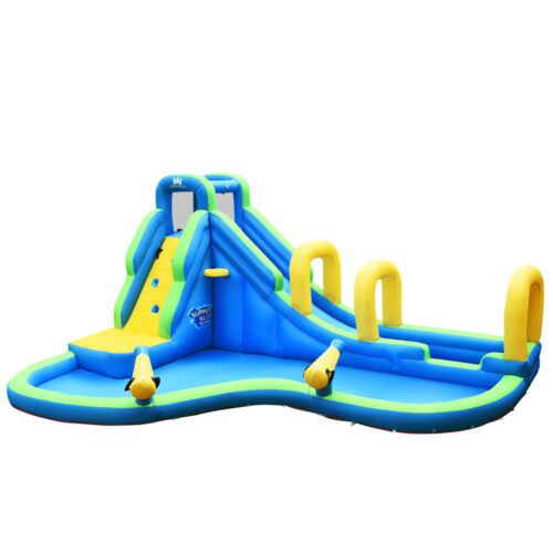 Kids Inflatable Bounce House with Slide Climbing Wall Splash Pool