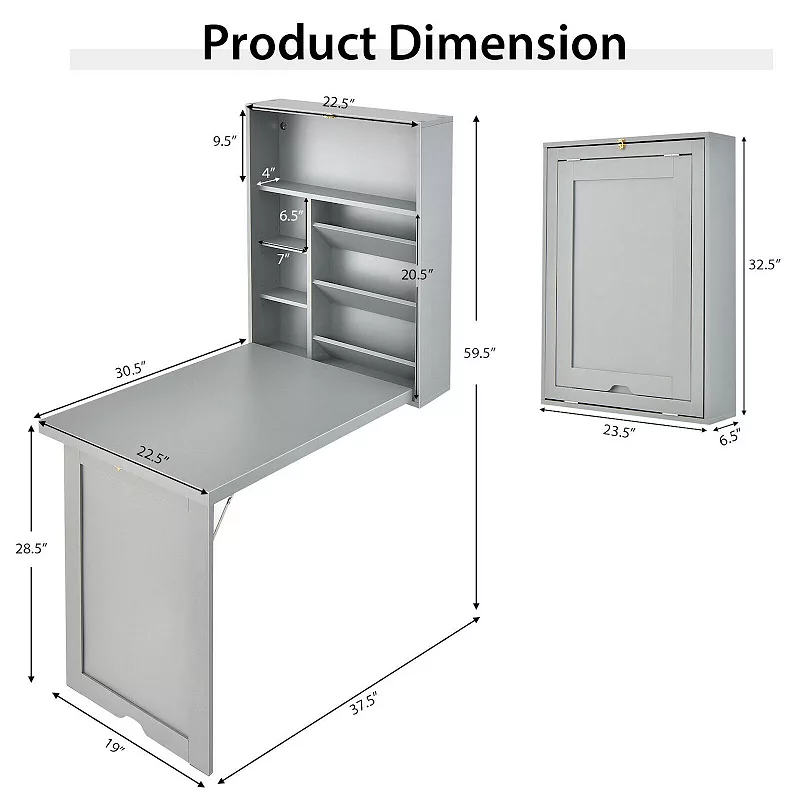 Wall Mounted Fold-Out Convertible Floating Desk Space Saver