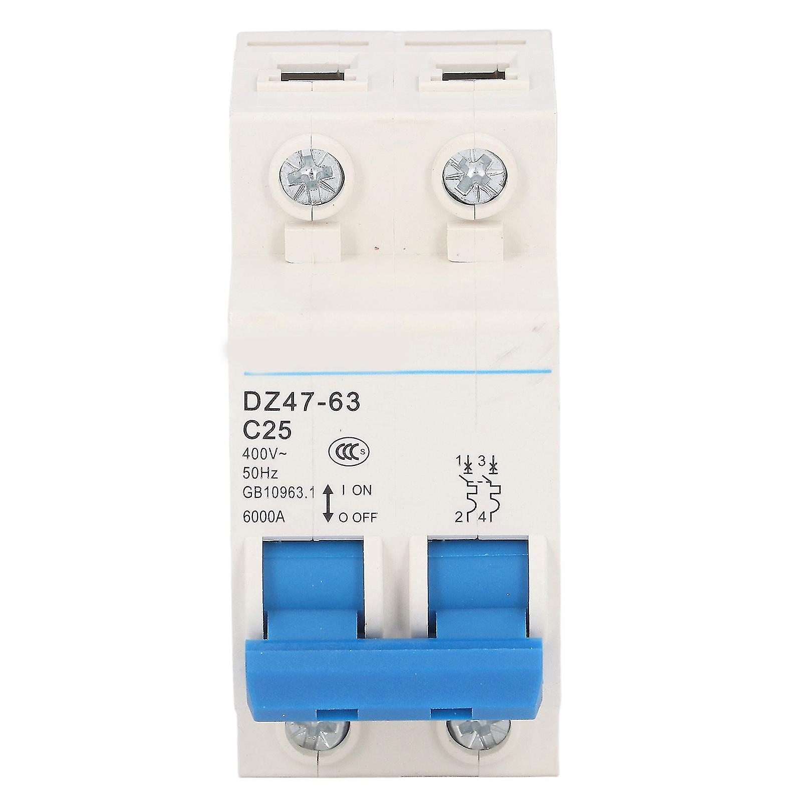 2P Miniature Circuit Breaker 400V 25A DIN Rail Mount Low Voltage Protection Switch DZ47‑63 C25