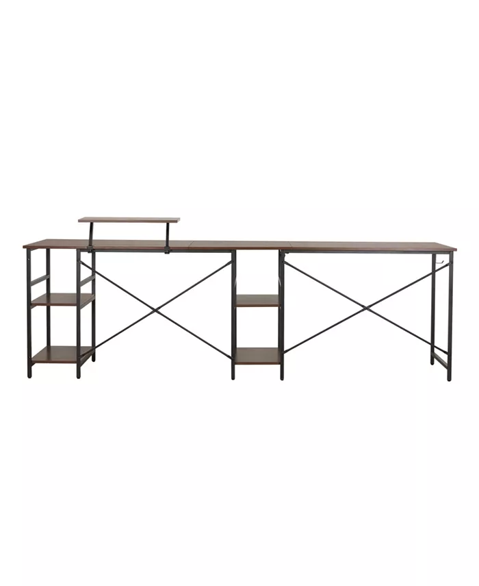 Techni Mobili Wood L-Shape with Storage Shelves Industrial Desk