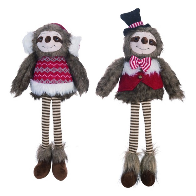 Transpac Fabric 10 In Multicolored Christmas Plush Sloth Shelf Sitter Set Of 2