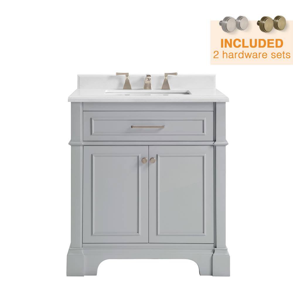 Home Decorators Collection Melpark 30 in. W x 22 in. D x 34.5 in. H Bath Vanity in Dove Gray with White Cultured Marble Top Melpark 30G