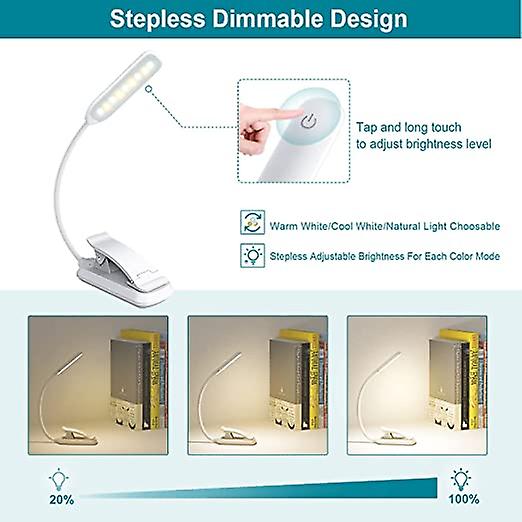 9 LED Book Light USB Rechargeable Clip On Reading Light with Touch Sensor (White)