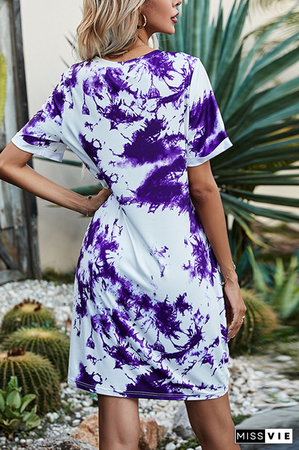 Tie Dyed Short Sleeve Short Dress Wholesale