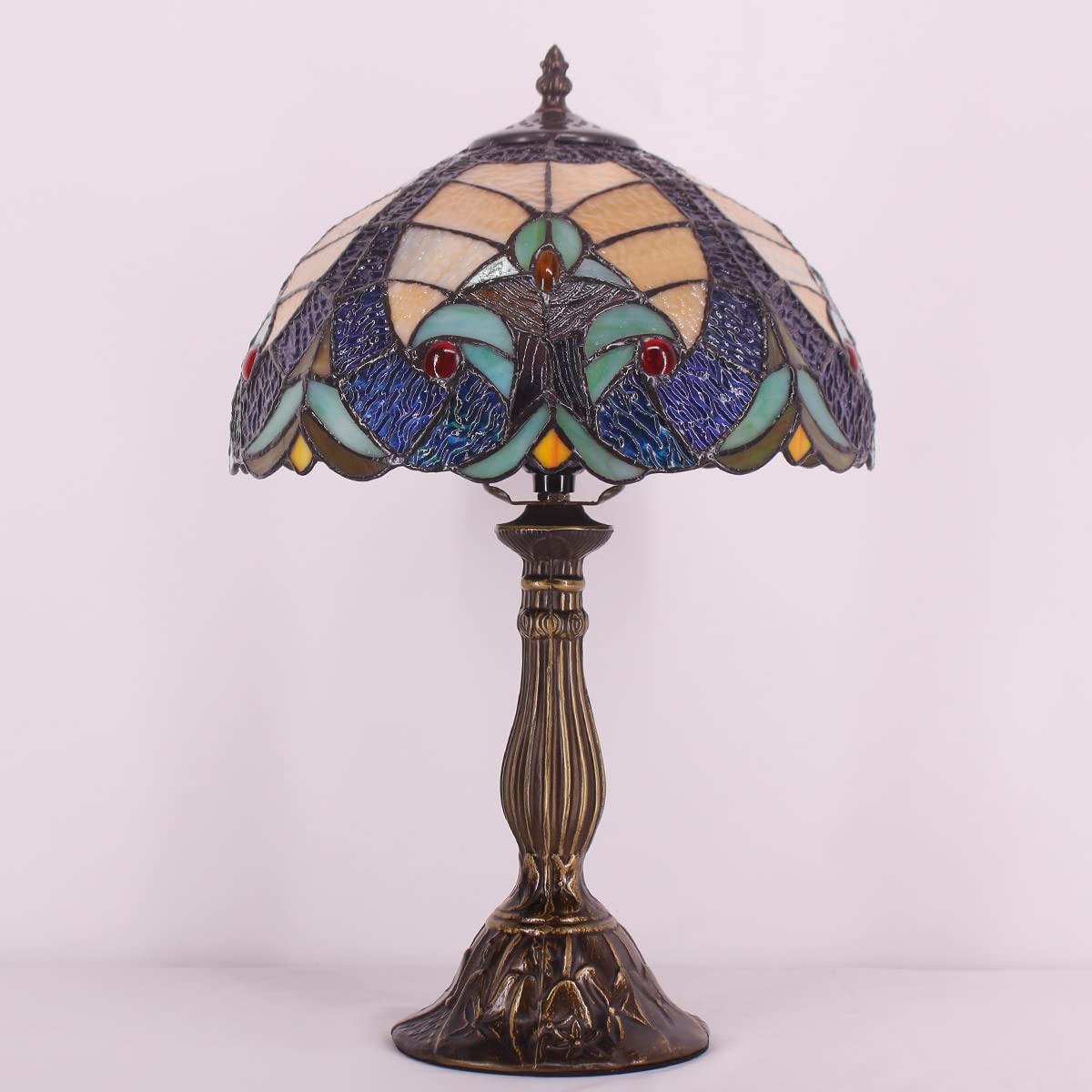 GEDUBIUBOO Tiffany Style Lamp Stained Glass Bedside Table Lamp Blue Yellow Liaison Reading Desk Light 12X12X18 Inches Decor Bedroom Living Room  Office S160E Series