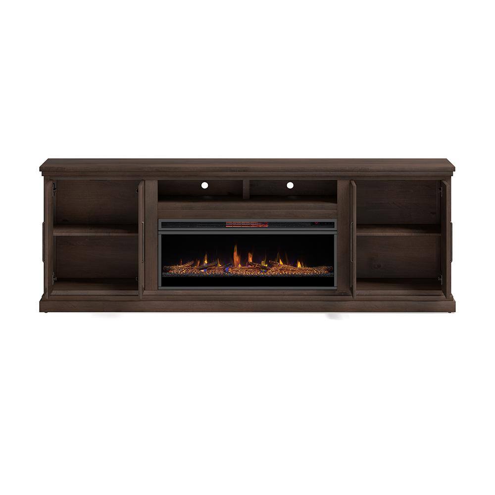 Bridgevine Home 97 in. Fully Assembled Brown TV Stand with Electric Fireplace Fits TV's up to 85 in. MY5410.JVA