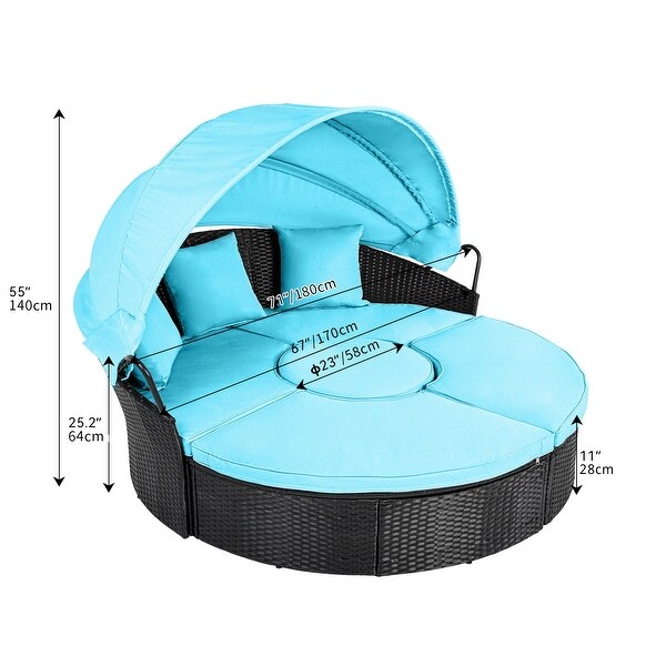 Moasis Patio Round Outdoor Daybed with Retractable Canopy