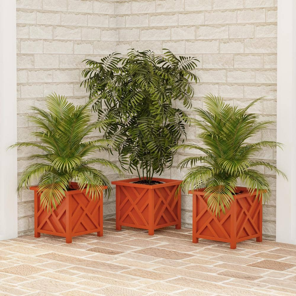 Terracotta Plastic Square Box Planter with Lattice Pattern HW155011