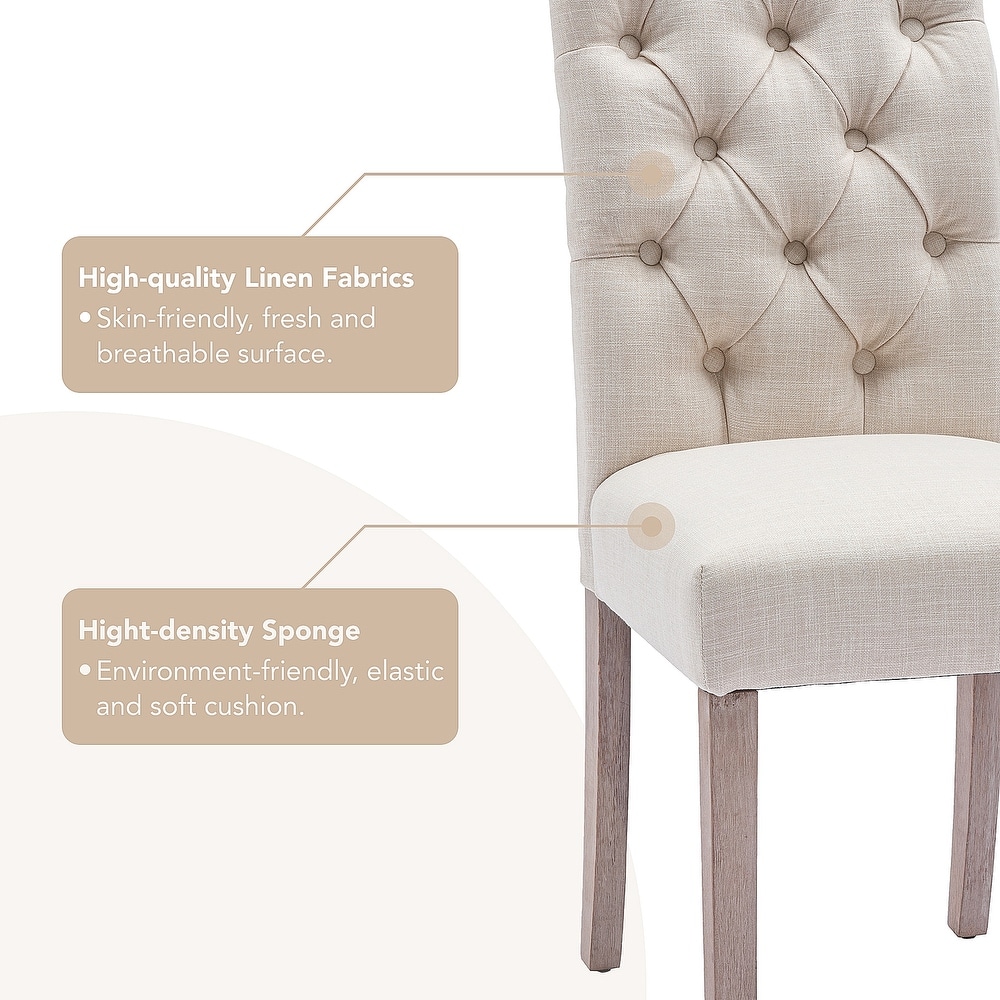 Tufted Dining Chairs Set of 6  Parsons Classic Upholstered Fabric Dining Room Chairs with Wooden Legs and Padded Seat