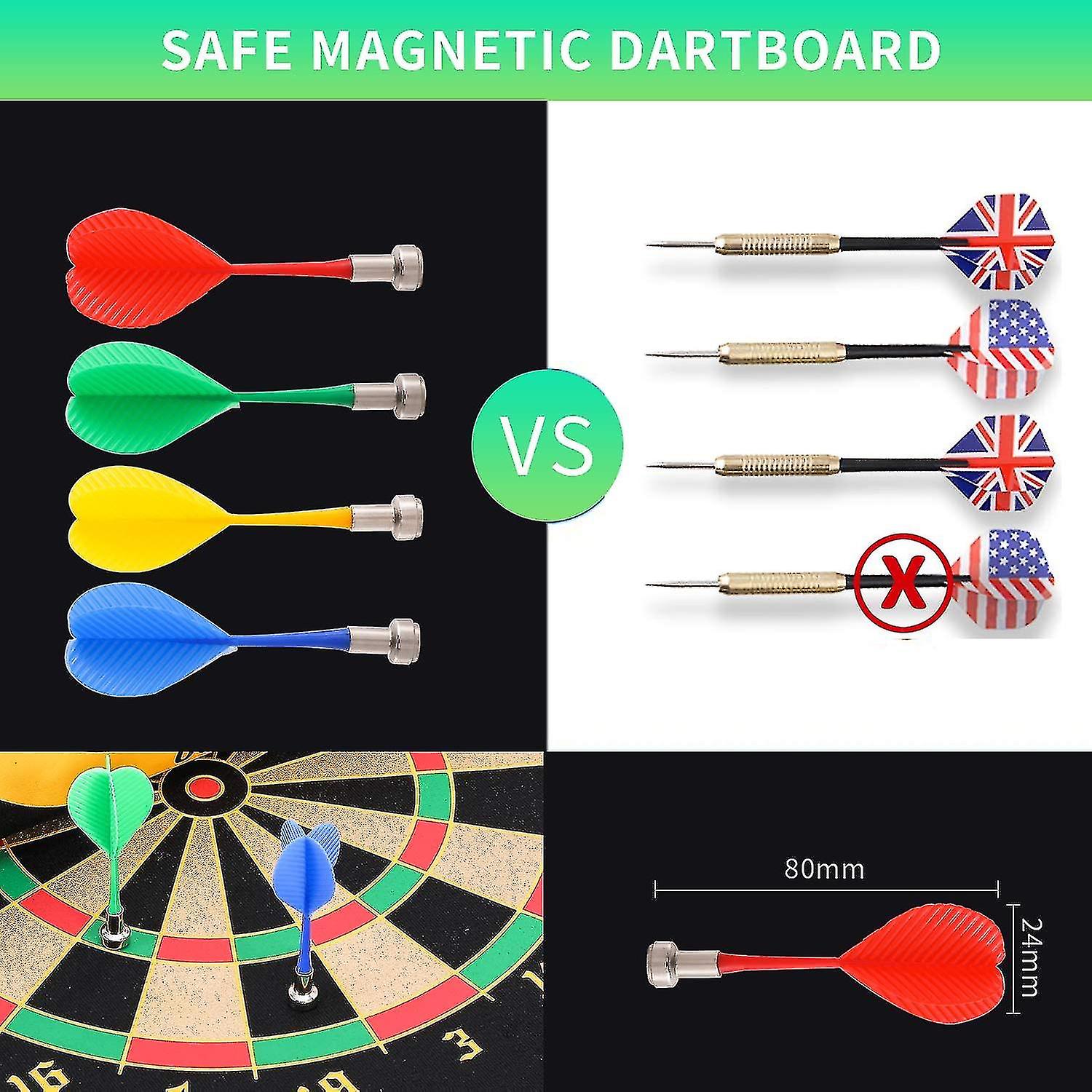 Magnetic Dart Board， Indoor Outdoor Dart Games For Kids With 12pcs Magnetic Darts， Safety Toy Games， Rollup Double Sided Board Game Set For Gifts