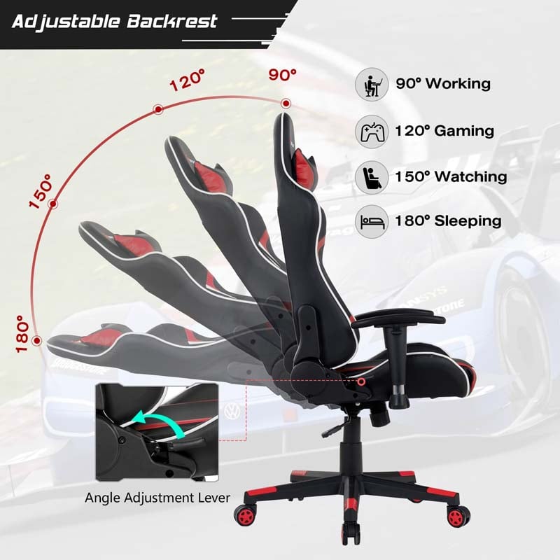 Ergonomic Swivel Massage Gaming Chair Recliner, E-Sport Gamer Racing Chair, Computer Office Chair with Headrest & Lumbar Support