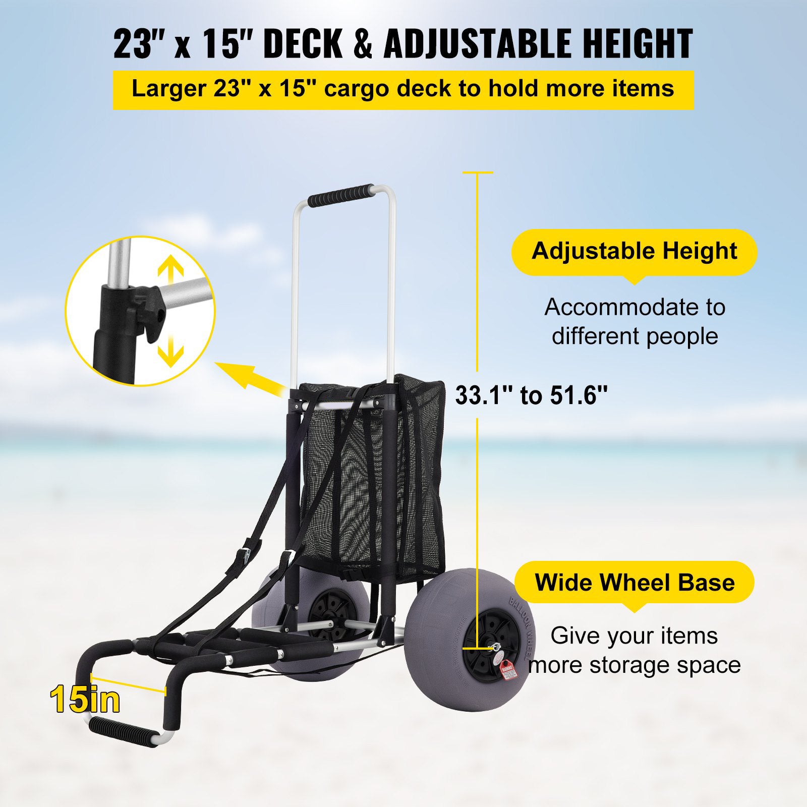 Best 165LBS Folding Beach Cargo Deck Cart W/ All-Terrain Balloon Tires