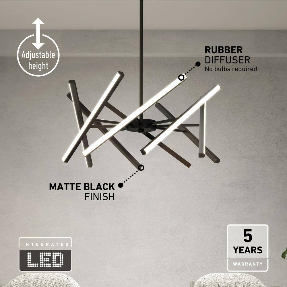 Artika Malibu 30-Watt Integrated LED Black 3 CCT Modern Hanging Pendant Chandelier Light Fixture for Dining Room or Kitchen PDT-MUC-HD2BL