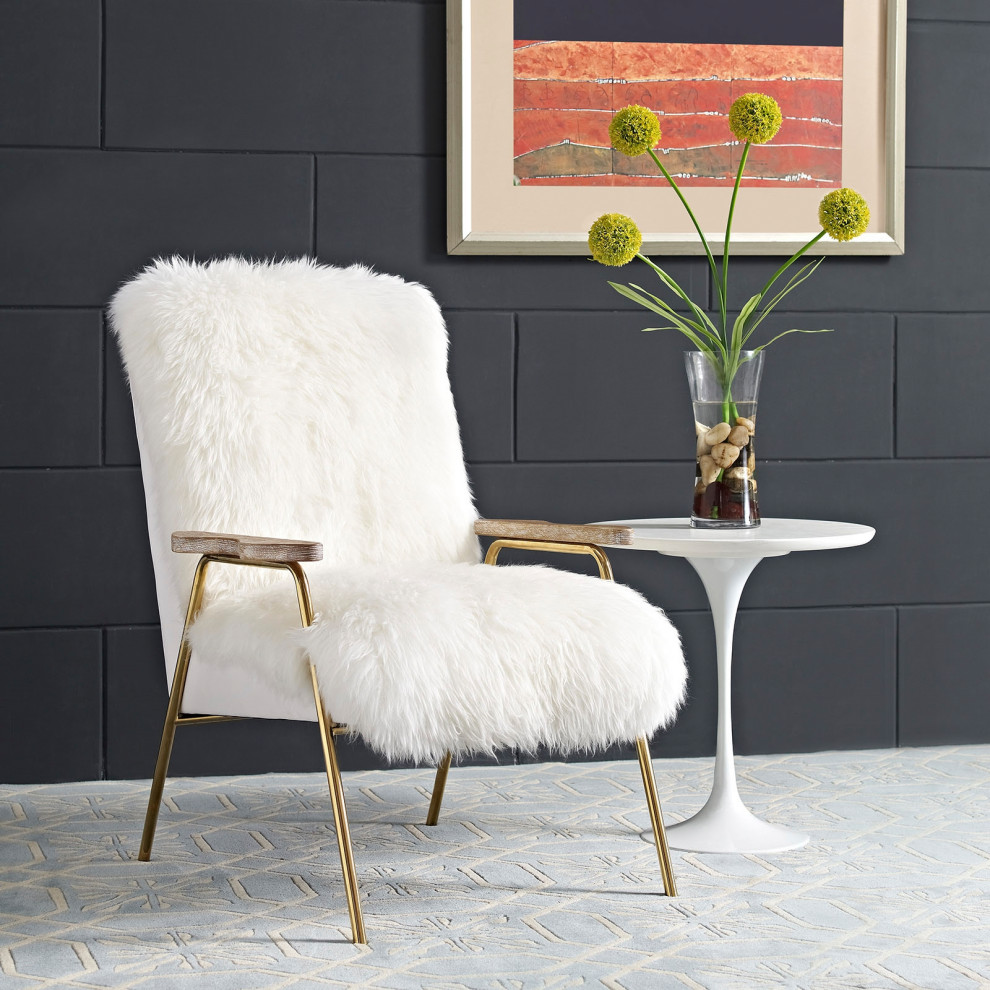 Sheepskin Armchair  Mid Century Modern Fur Accent Chair  Gold Lounge Chair   Contemporary   Armchairs And Accent Chairs   by mod space furniture  Houzz