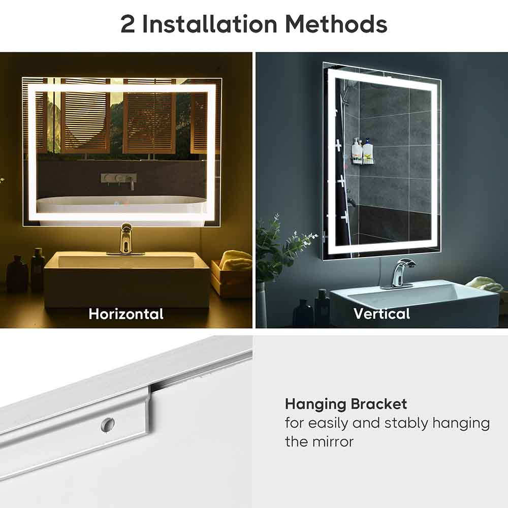 Yescom LED Bathroom Mirror Frameless Anti-Fog Touch Switch 32x24