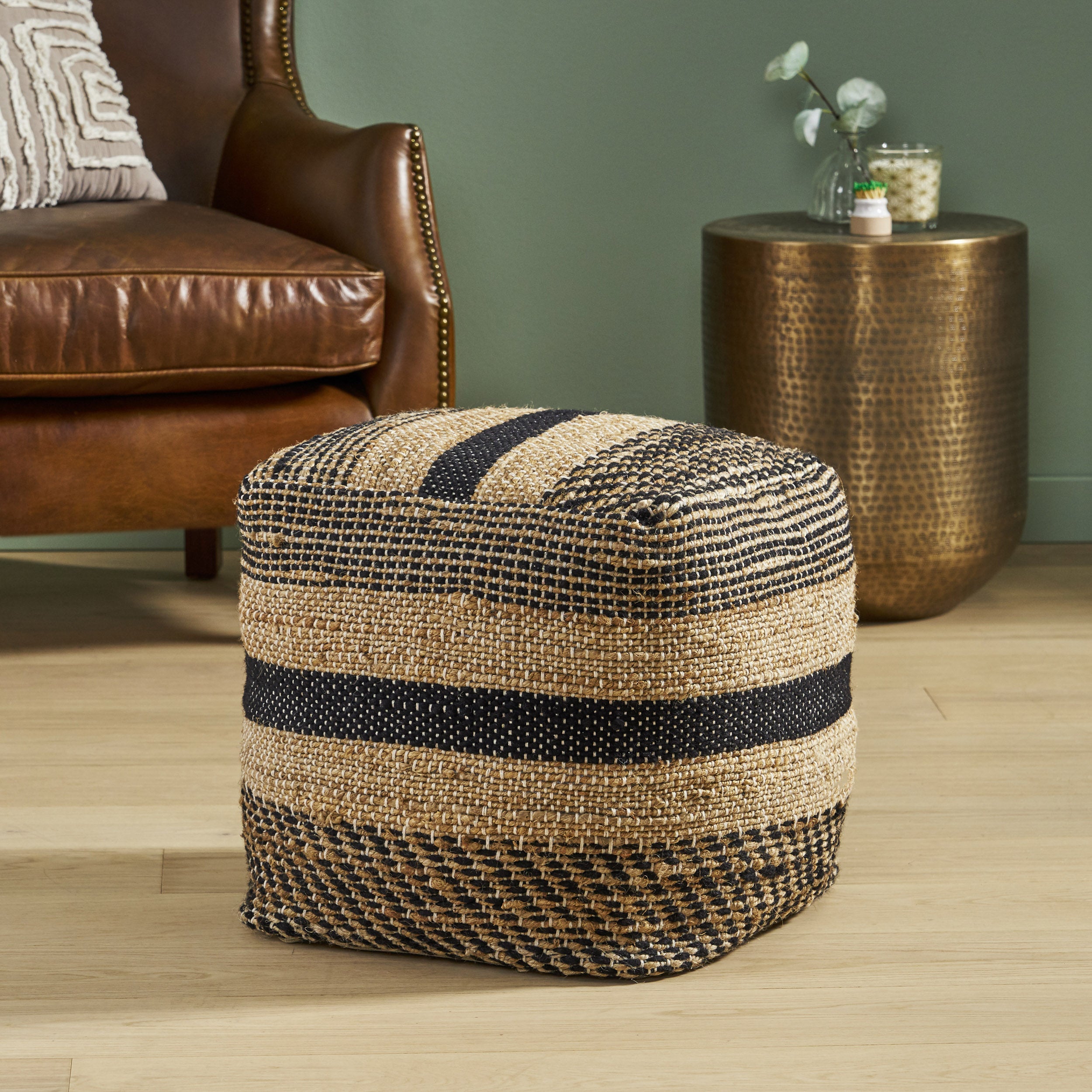 Lola Boho Handcrafted Fabric Cube Pouf