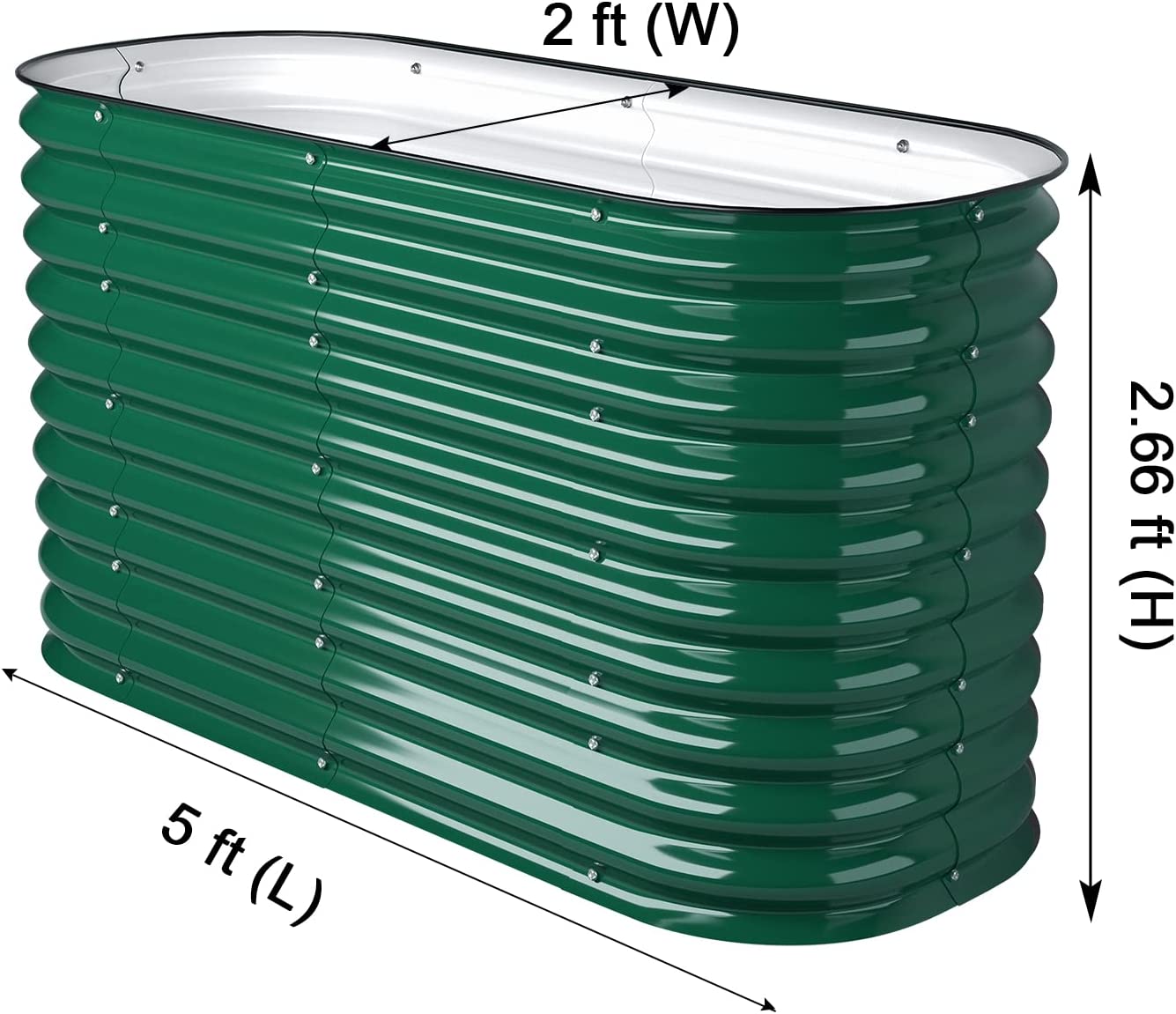 VEGEGA 32" Tall 5'x2' Modular Corrugated Metal Raised Garden Bed Kit - Dark Green (4 in 1)