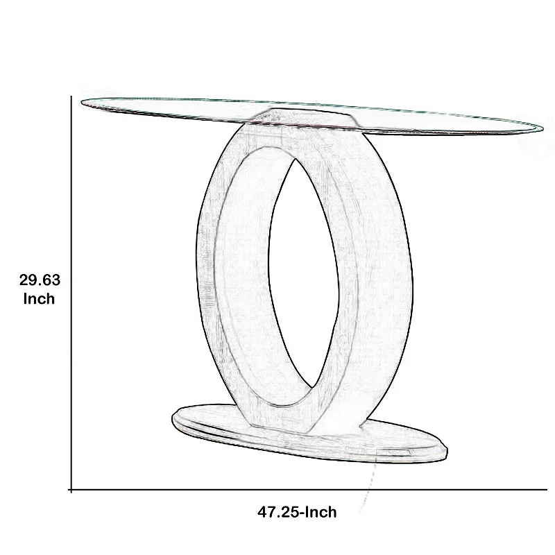 Tempered Glass Top Sofa Table with O Shape Wooden Shape Base， Gray