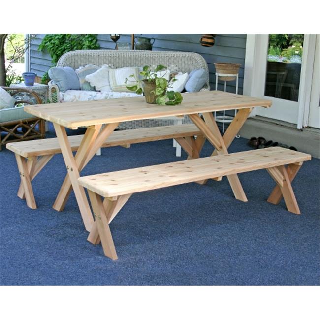 Red Cedar 27 in. Wide 4 ft. Backyard Bash Cross Legged Picnic Table with Detached Benches