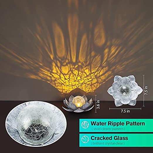 Solar Lights Outdoor Garden， Crackle Globe Glass Lotus Decoration， Waterproof Led Metal Flower Lights For Patio，lawn，walkway，tabletop，ground