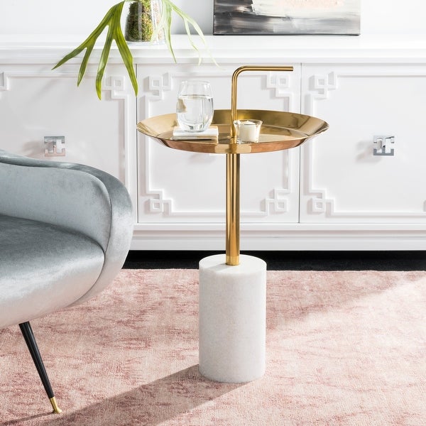 SAFAVIEH Apollo Round Brass Top Side Table - White / Brass - 17