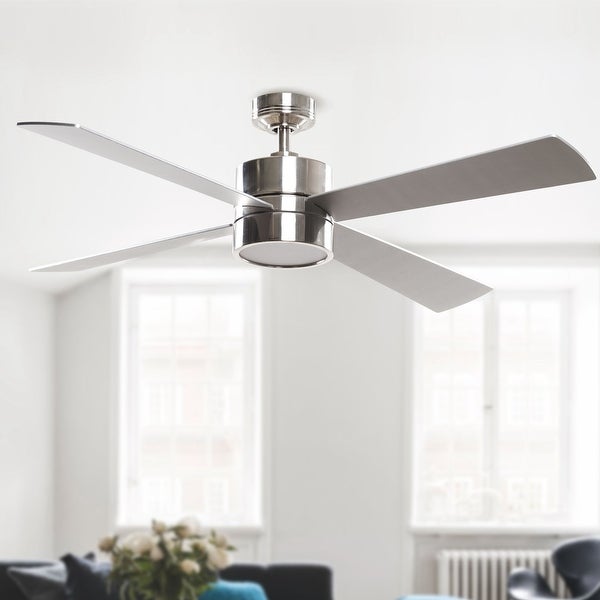 Industrial 52-in 4-Blade Brushed Chrome LED Ceiling Fan with Remote Control - 52