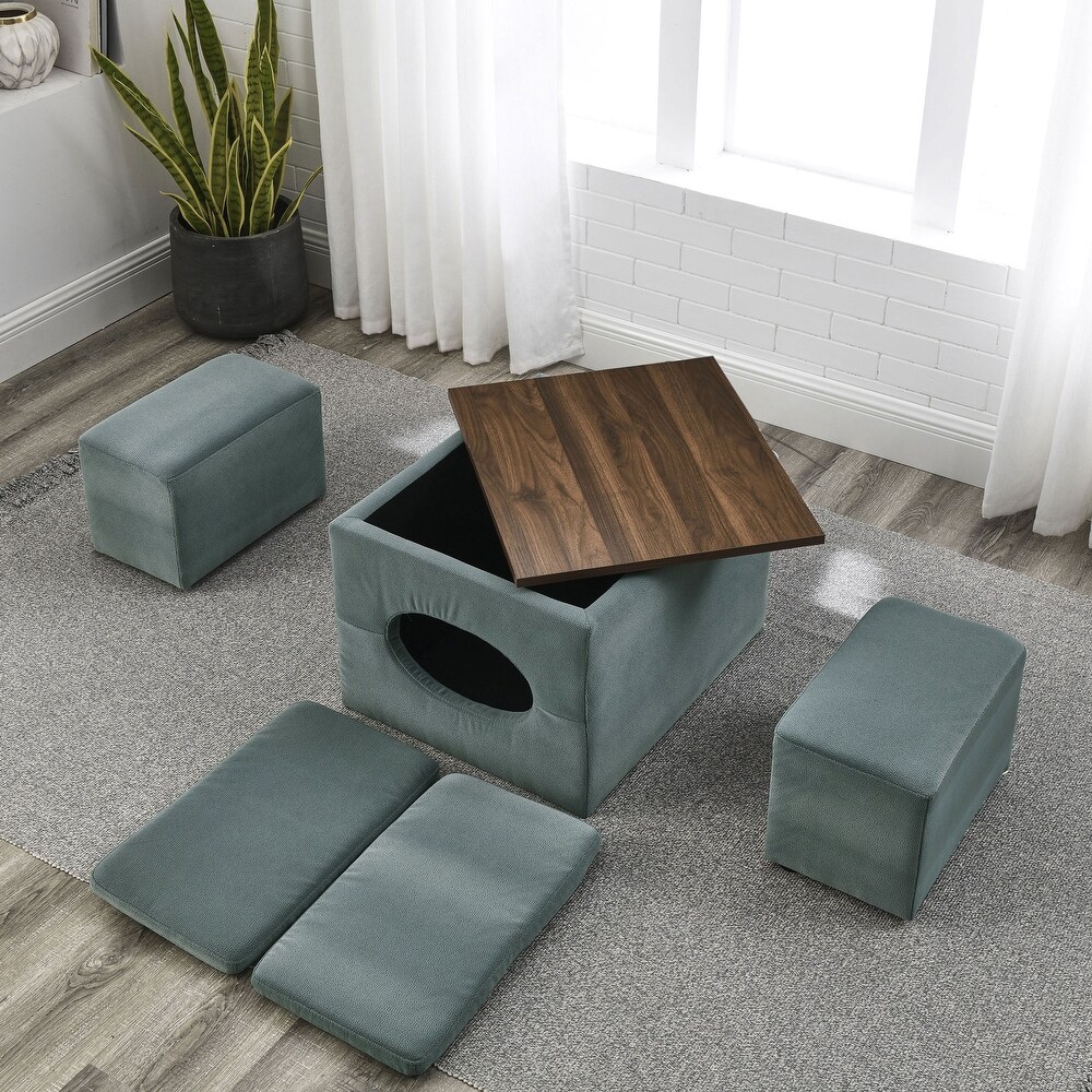 Modern Design Hollow Storage Ottoman Bench  Upholstery Coffee Table 2 Small footstools Short Ottoman Stoo  Grey