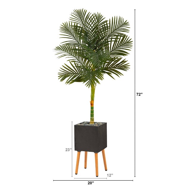 Nearly Natural 6-ft Golden Cane Artificial Palm Tree In Black Planter With Stand