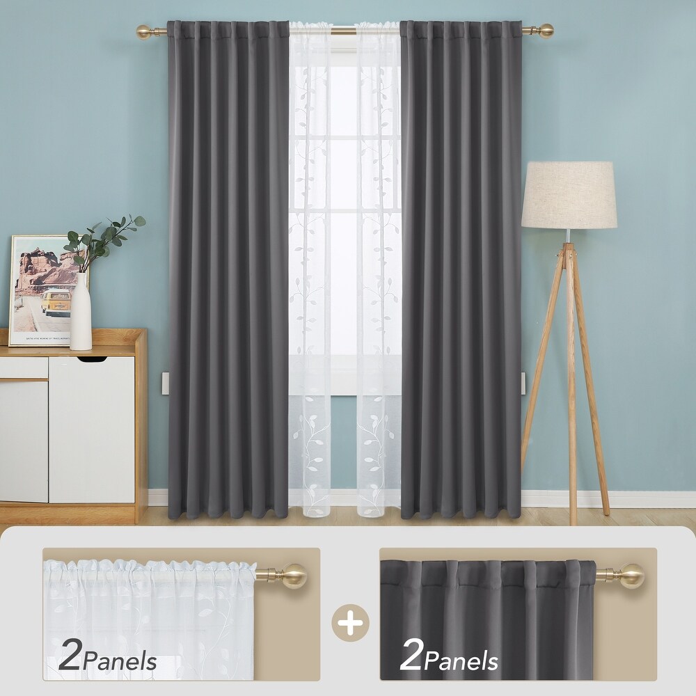 Deconovo Mix   Match Blackout and Sheer Embroidered 4 Piece Curtain Panel Set