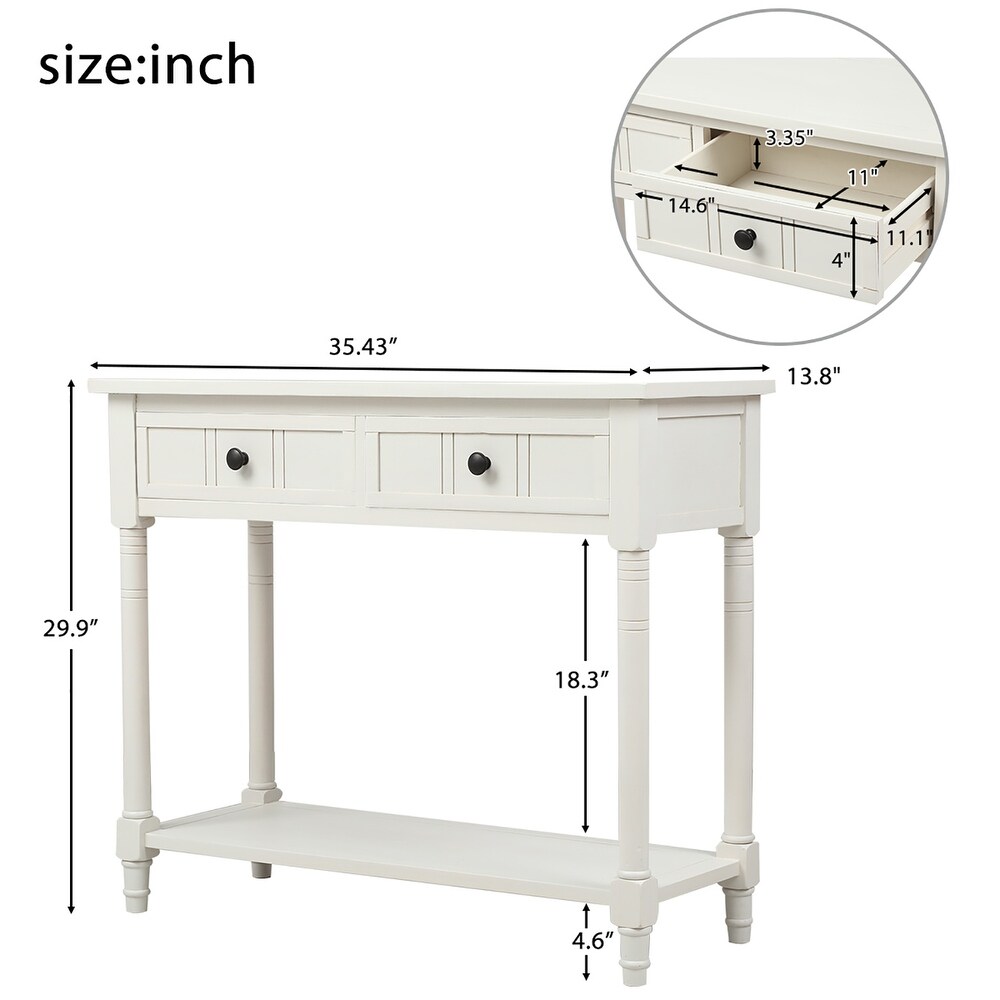 Traditional Design Console Table with Two Drawers and Bottom Shelf