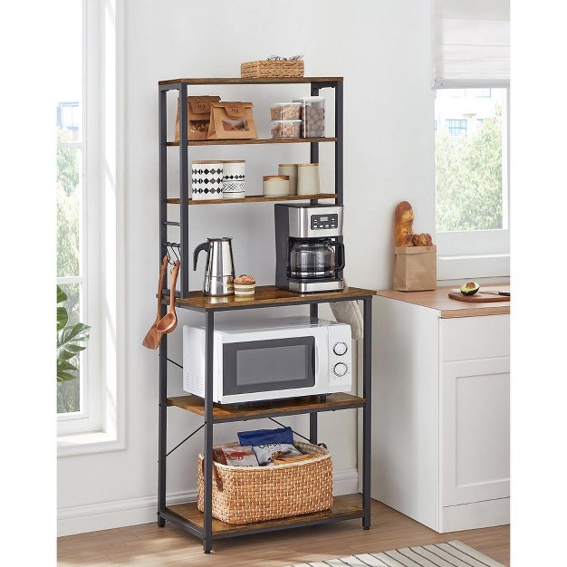 Vasagle Baker x27 s Rack Microwave Oven Stand Kitchen Tall Utility Storage Shelf 6 Hooks And Metal Frame Rustic Brown And Black