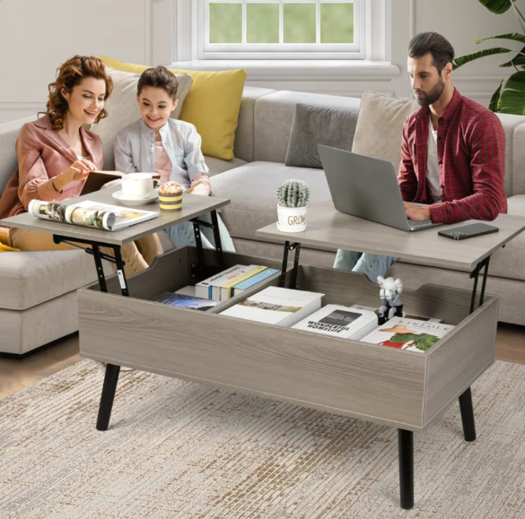 Lift Top Coffee Table with Storage, Double Lift Top Rectangular Storage Coffee Table