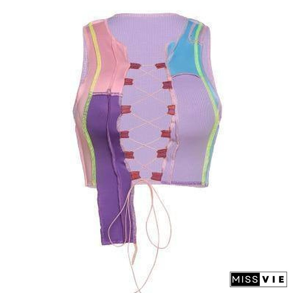 YICIYA Hollow Out Camisole Women Punk Style Ribbed Knitting Crop Tops Club Party Wear Colorful Sexy Tank Tops Bandage Vest Femal