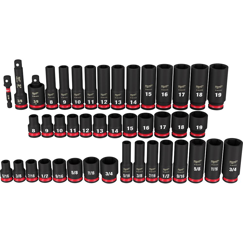 Milwaukee SHOCKWAVE Impact Duty™ 3/8 Drive SAE and Metric Deep 6 Point Socket Set， 43pc ;