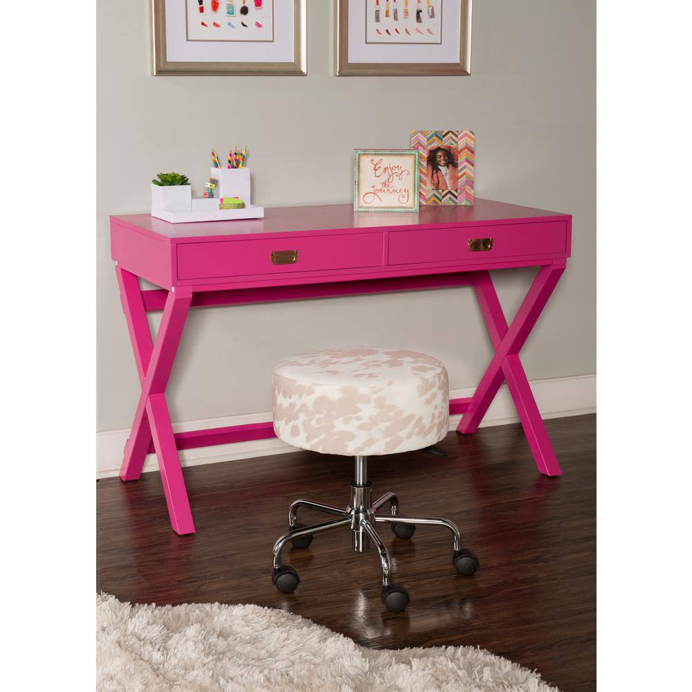 Linon Home Decor 44 in. Rectangular Raspberry Pink 2 Drawer Writing Desk with Built-In Storage THD00683