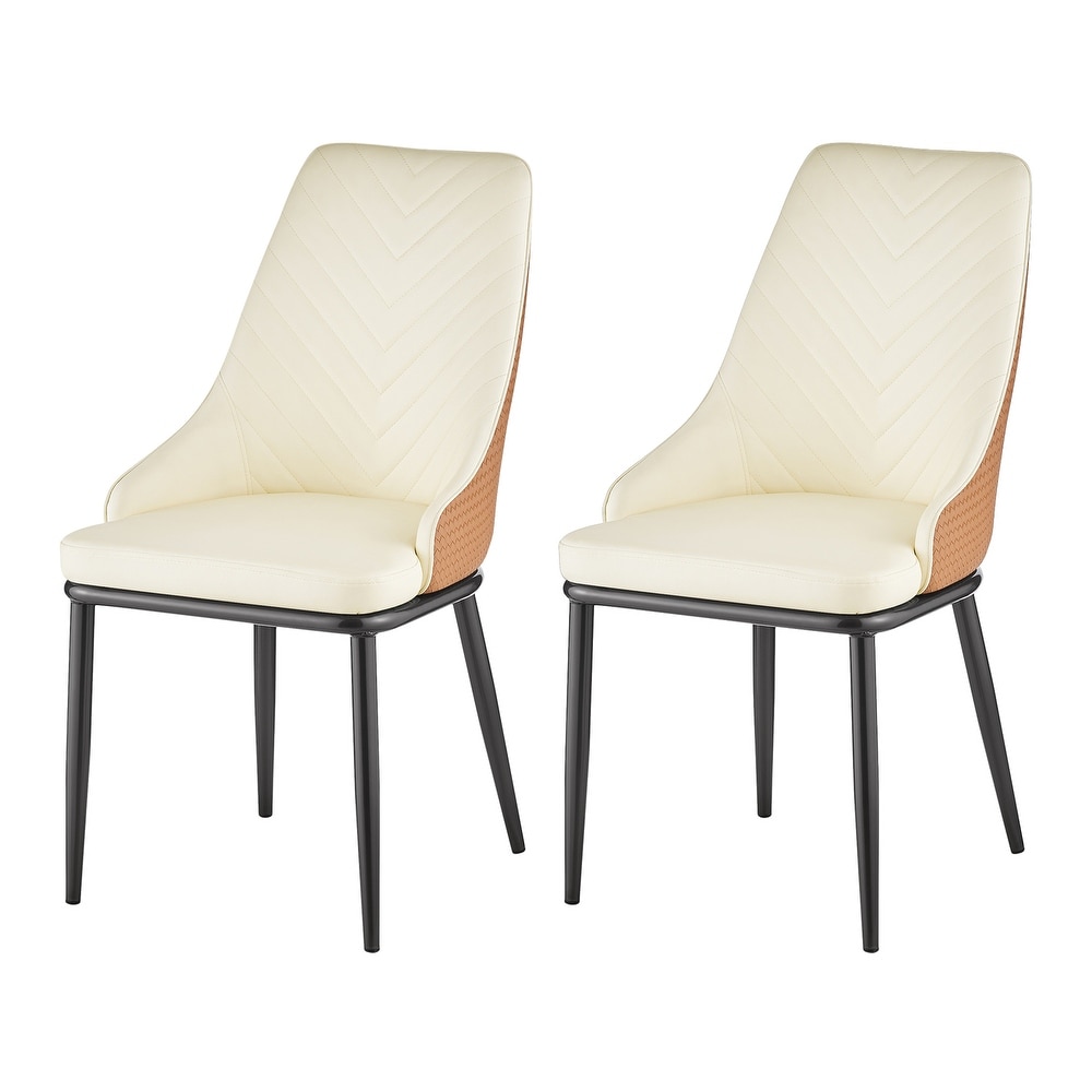 Modern Faux Leather Dining Chairs with Woven Leather Back  Set of 2